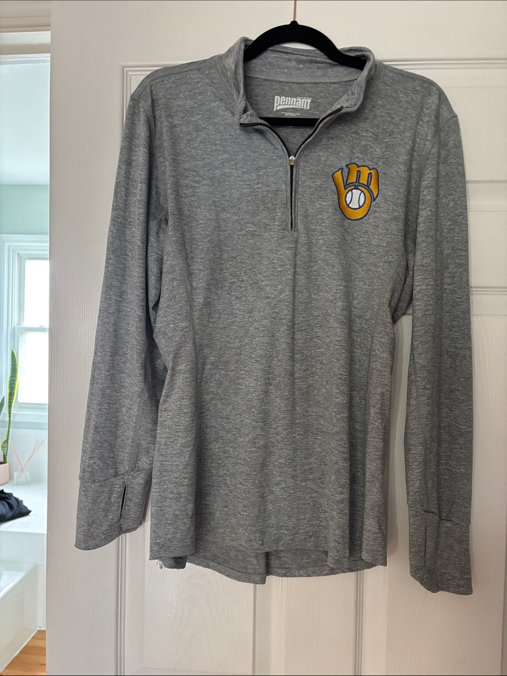 Pennant Women's Gray Milwaukee Brewers Quarter-Zip Long Sleeve Tee